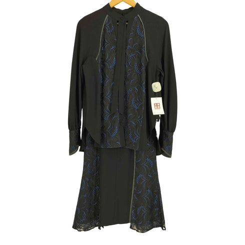 パブリックトウキョウ PUBLIC TOKYO エンブロイダリーレースジャガードボウタイブラウス スカートセットアップ レディース FREE